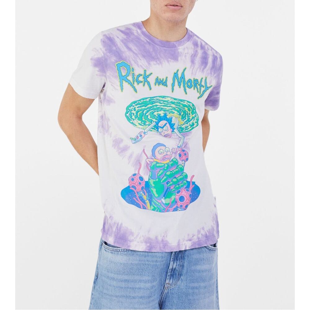 Adult Swim Rick & Morty Falling Portals Purple Tie Dye Men's Graphic Shirt - M